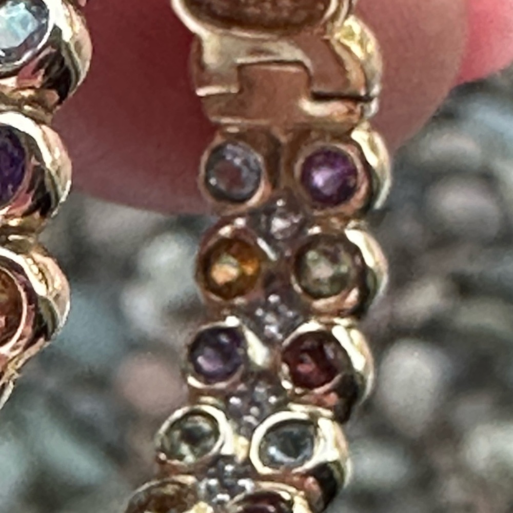VIBRANT 10K GEMSTONE HOOP EARRINGS -12.5 GRAMS !! - Picture 4 of 15